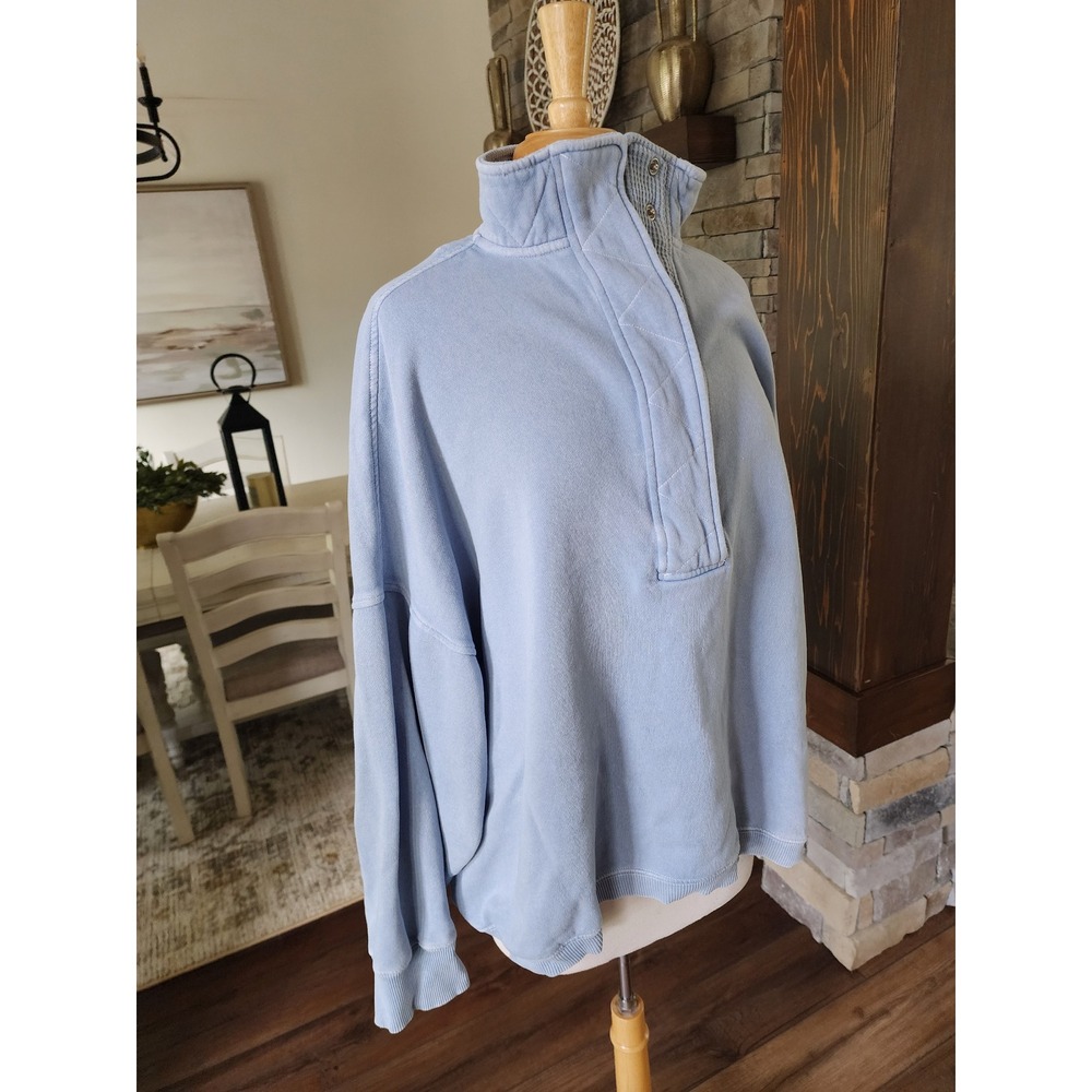 Aerie Womens XXL Light Blue Quilted Quarter Snap Pullover Sweatshirt Oversized